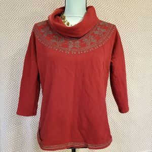 Lucky Brand Metallic Aztec Cowl Sweater Burgundy S